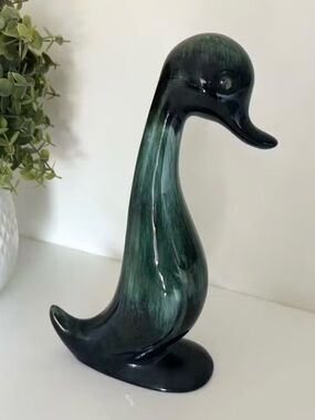 Handblown Green Glass Duck Figurine Decorative Ceramic Art